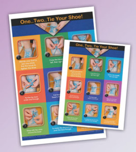 One..Two..Tie Your Shoe! poster displaying 9-step shoe tying process with rhymes