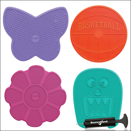 wiggle seat sensory cushion, butterfly shape, basketball shape, flower shape, and monster shape