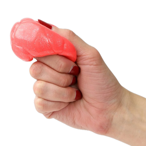Hand holding red sparkle putty
