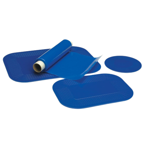 Blue Dycem a Non-slip plastic that solves a variety of stabilizing and grasping problems